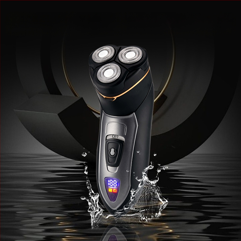 Ανδρική ηλεκτρική ξυριστική μηχανή με επιπλέουσα περιστροφική κεφαλή, ενσωματωμένη μπαταρία 500–800 mAh, αυτονομία έως 120 λεπτά, πλήρως πλενόμενη για ολόκληρο το σώμα, υγρά και ξηρή χρήση