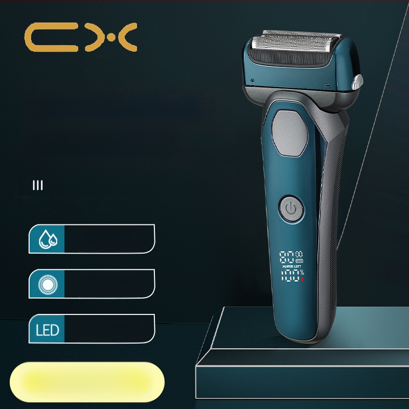 Ηλεκτρική ξυριστική μηχανή με κεφαλή 3 λεπίδων με κίνηση ανάστροφης, ενσωματωμένη μπαταρία 500–800 mAh, LED οθόνη, λειτουργία πλυσίματος ολόσωμα, αυτονομία πάνω από 60 λεπτά
