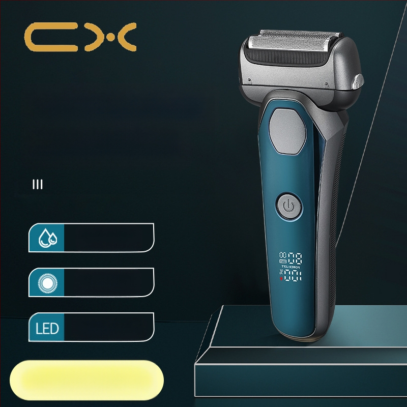 Ηλεκτρική ξυριστική μηχανή με κεφαλή 3 λεπίδων με κίνηση ανάστροφης, ενσωματωμένη μπαταρία 500–800 mAh, LED οθόνη, λειτουργία πλυσίματος ολόσωμα, αυτονομία πάνω από 60 λεπτά