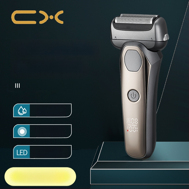 Ηλεκτρική ξυριστική μηχανή με κεφαλή 3 λεπίδων με κίνηση ανάστροφης, ενσωματωμένη μπαταρία 500–800 mAh, LED οθόνη, λειτουργία πλυσίματος ολόσωμα, αυτονομία πάνω από 60 λεπτά