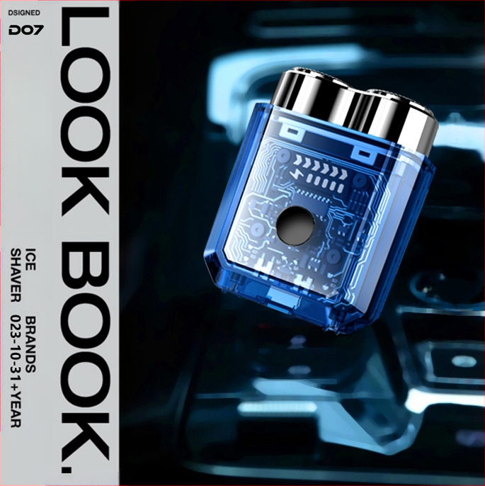 Ηλεκτρική ξυριστική μηχανή με μίνι διαφανή διπλή κεφαλή και μαγνητικό σχεδιασμό — χωρίς ψήκτρες κινητήρας, ενσωματωμένη μπαταρία 300–500 mAh, αυτονομία 60 λεπτών, κεφαλή περιστροφής με δύο λεπίδες, πλήρες πλύσιμο σώματος