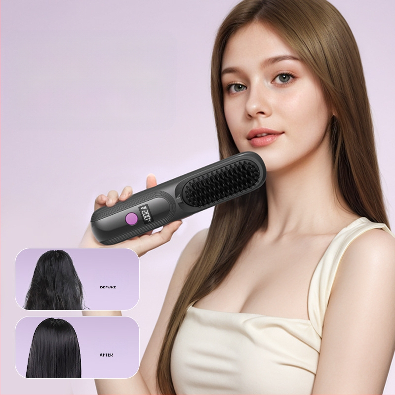 Безжичен LCD гребен за изправяне на коса, презареждаем, 4 температурни нива, 35W, 4000 mAh, за мокра и суха коса