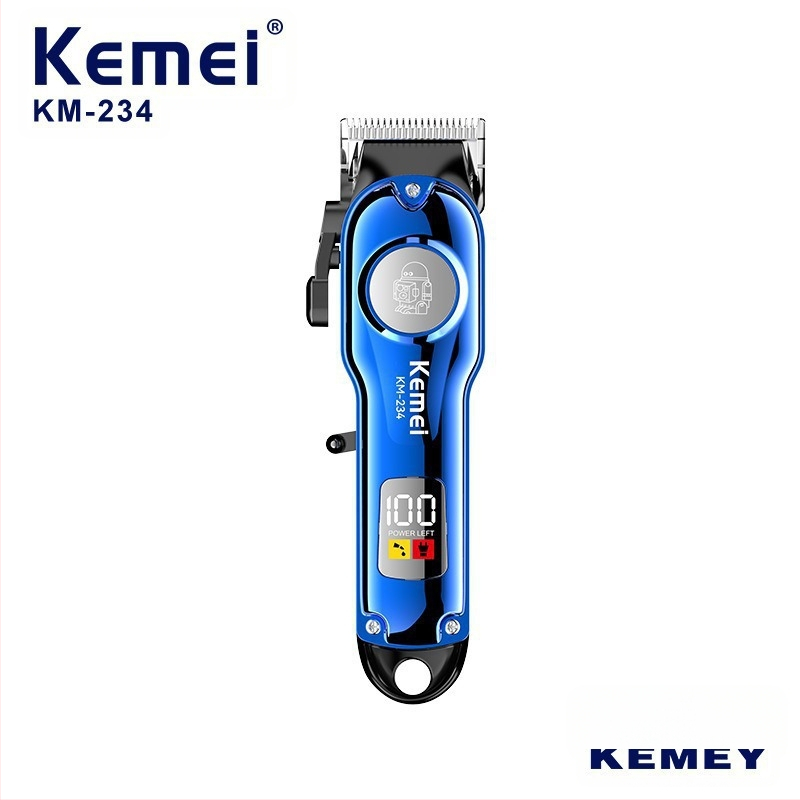 Kemei KM-234 įkraunamas plaukų kirpimo prietaisas, bešepetinis variklis, nerūdijanio plieno peiliai, atsparus vandeniui, žemas triukšmas