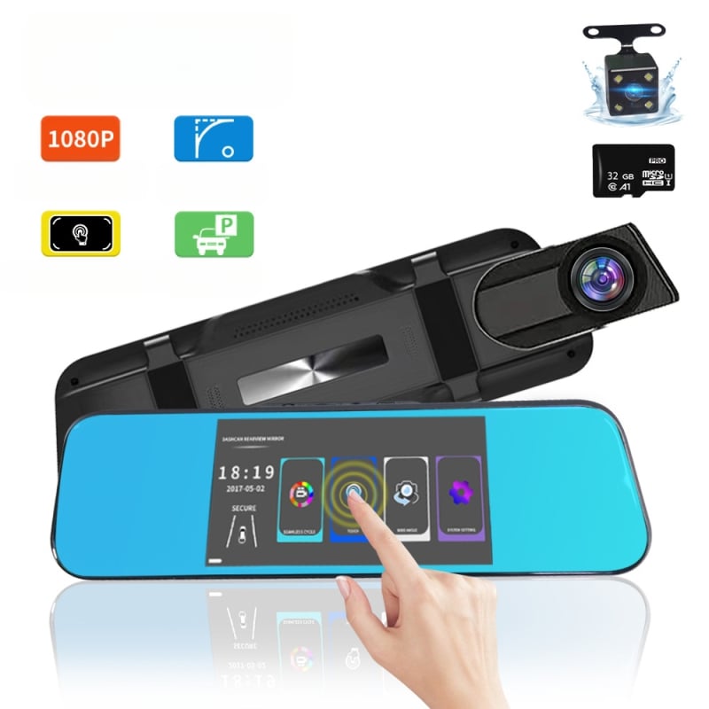 Priekšējā un aizmugurējā divkanāļu auto kamera, 1080p, parkošanās uzraudzība, nakts redze, cikliska ieraksts