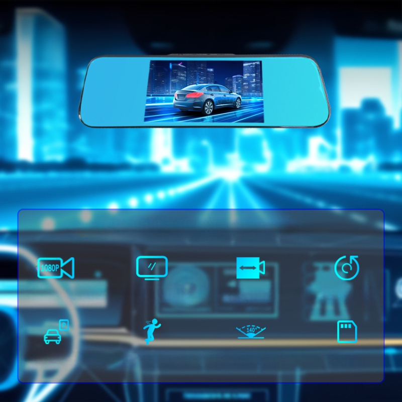 Priekšējā un aizmugurējā divkanāļu auto kamera, 1080p, parkošanās uzraudzība, nakts redze, cikliska ieraksts