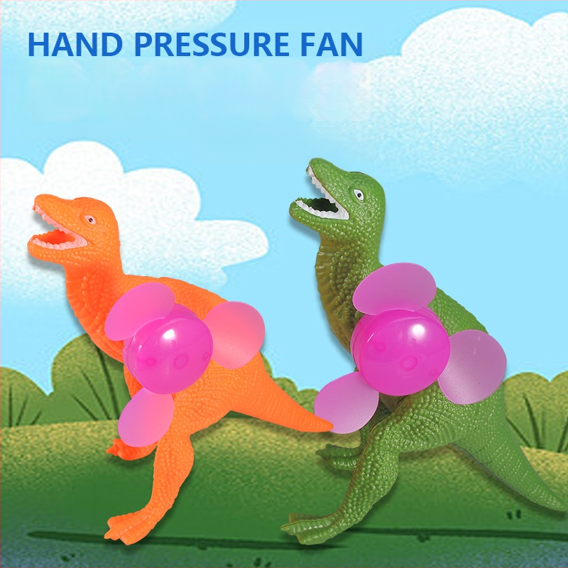 Rankinis dinozaurų ventiliatorius - nešiojamas plastmasinis, apšvietimo funkcija, mini T-Rex žaislas
