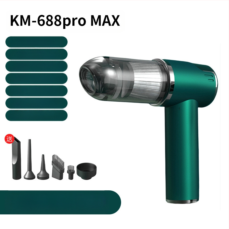 Bezvadu rokas putekļsūcējs automašīnai un mājām, ciklona sprausla, sūcējs 2100–3000 Pa, jauda 75W, darbības laiks 0–1 h, iekšējā baterija 1600–2000 mAh