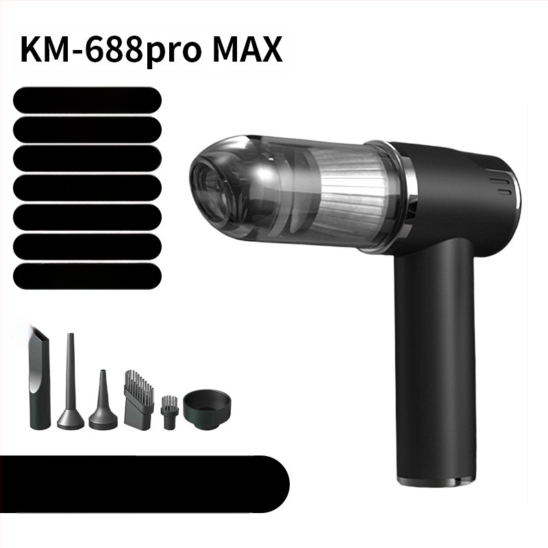 Bezvadu rokas putekļsūcējs automašīnai un mājām, ciklona sprausla, sūcējs 2100–3000 Pa, jauda 75W, darbības laiks 0–1 h, iekšējā baterija 1600–2000 mAh