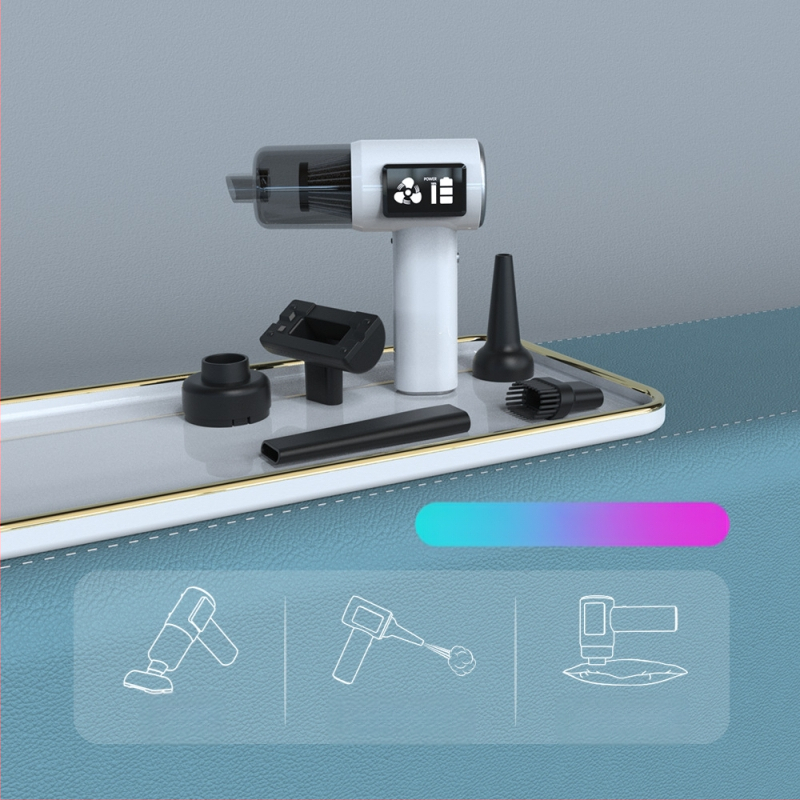 Bezvadu automobiļa putekļu sūcējs ar digitālo displeju, divējāda izmantošana auto un mājai, pārnēsājams, 60W, 6000Pa, uzlādējams