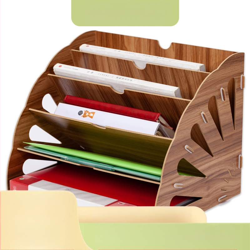 Стойка за документи с куха секторна форма, 5-етажна, настолно съхранение от плътностна дъска, с печатано лого