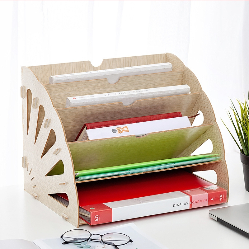 Стойка за документи с куха секторна форма, 5-етажна, настолно съхранение от плътностна дъска, с печатано лого