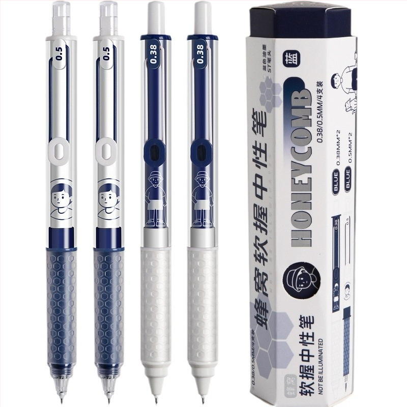 Gelio rašiklis Wheat and TACOTACO su avilių plokštelių tekstūra ir minkštu laikymu, 4 vnt. rinkinys sešiakampėje dėžutėje