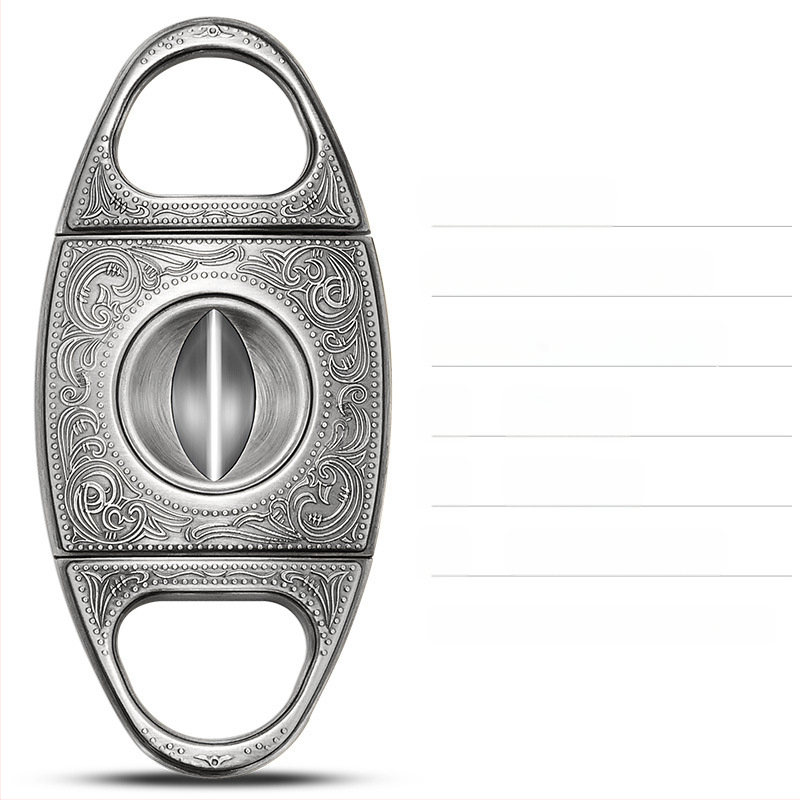 Цигарен резак от неръждаема стомана, гравиран дизайн, преносим и издръжлив, V-образен прорез за отвори, модел CL-J06