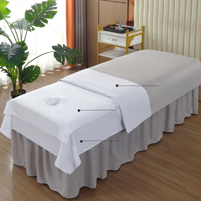 Szépségszalon masszázságy lepedő lyukakkal, twill szövés, kémiai rost, egyszínű, reaktív festés, testreszabható, egy darabos kivitel támogatott