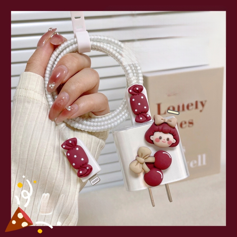 TPU защитен калъф за Apple 20W бързо зарядно – карикатурен дизайн с череши