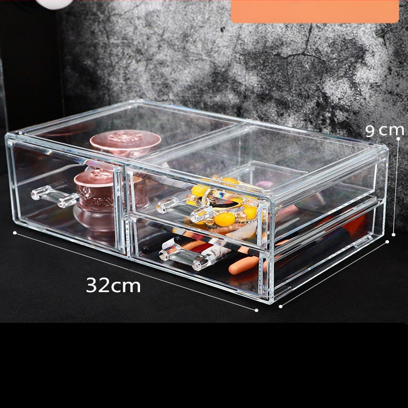 Διαφανές κουτί αποθήκευσης καλλυντικών με συρτάρι για γραφείο, PS πλαστικό; σετ 4 τεμαχίων; 2 κιλά