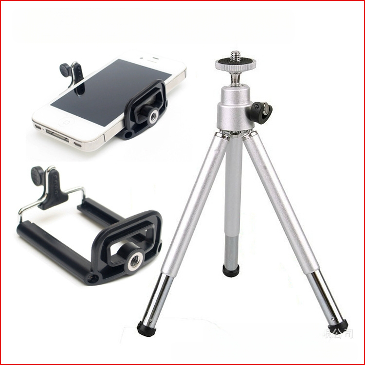 Mini asztali telefonhoz tervezett tripod, 2-szekciós teleszkópos – alumínium-plasztikából készített; kompatibil 45–85 mm-es telefonokhoz; magasság 11–22 cm; maximális teher 1