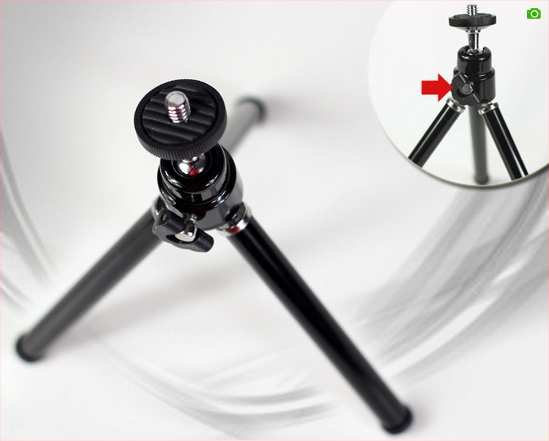 Mini asztali telefonhoz tervezett tripod, 2-szekciós teleszkópos – alumínium-plasztikából készített; kompatibil 45–85 mm-es telefonokhoz; magasság 11–22 cm; maximális teher 1
