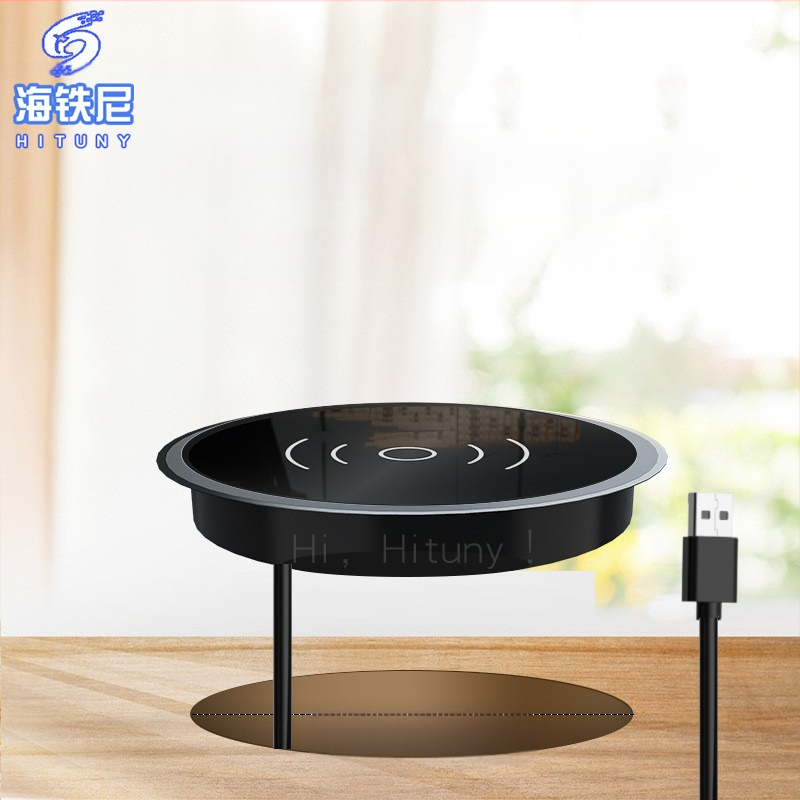 Stolē ievietots bezvadu uzlādes lādētājs ar slēgtu dizainu viesnīcas naktsgaldiņiem, 15W ātrā uzlāde, QC3.0, 9V/1.66A, alumīnija sakausējuma korpuss + akrila pārsegs