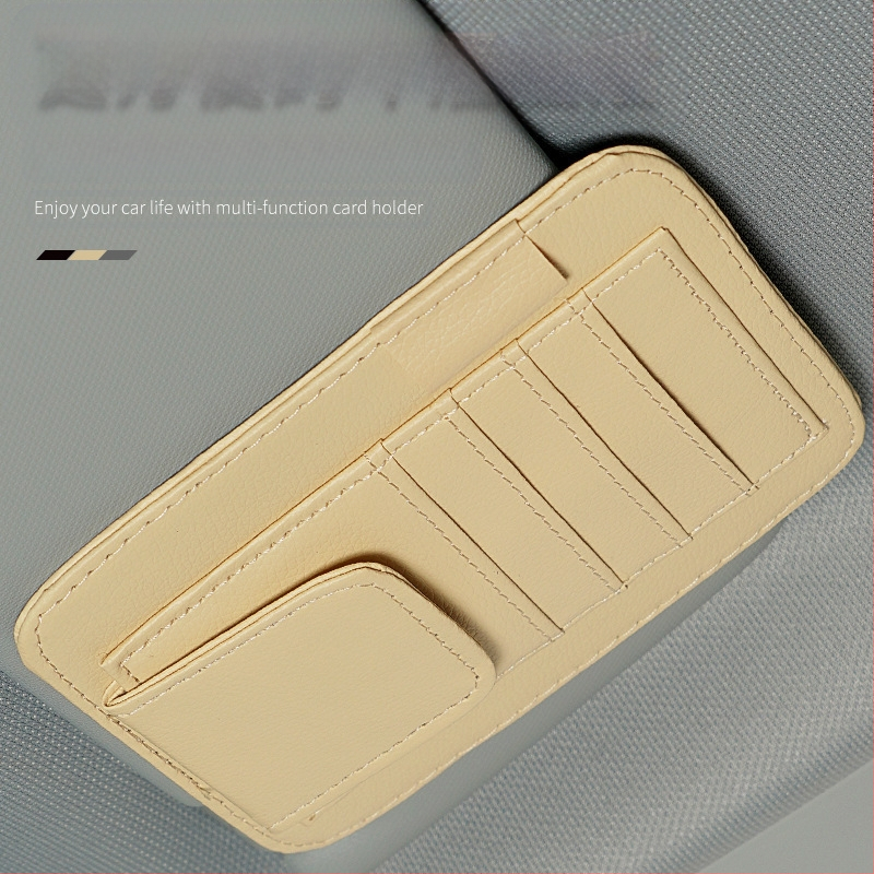 Κλιπ γυαλιών αυτοκινήτου με θήκη από PU δέρμα – μάρκα DUKU, λειτουργίες: κλιπ γυαλιών, θήκη εισιτηρίων, θήκη πιστοποιητικών, κατάλληλο για ηλιοπροστασία, μακρά διάρκεια ζωής