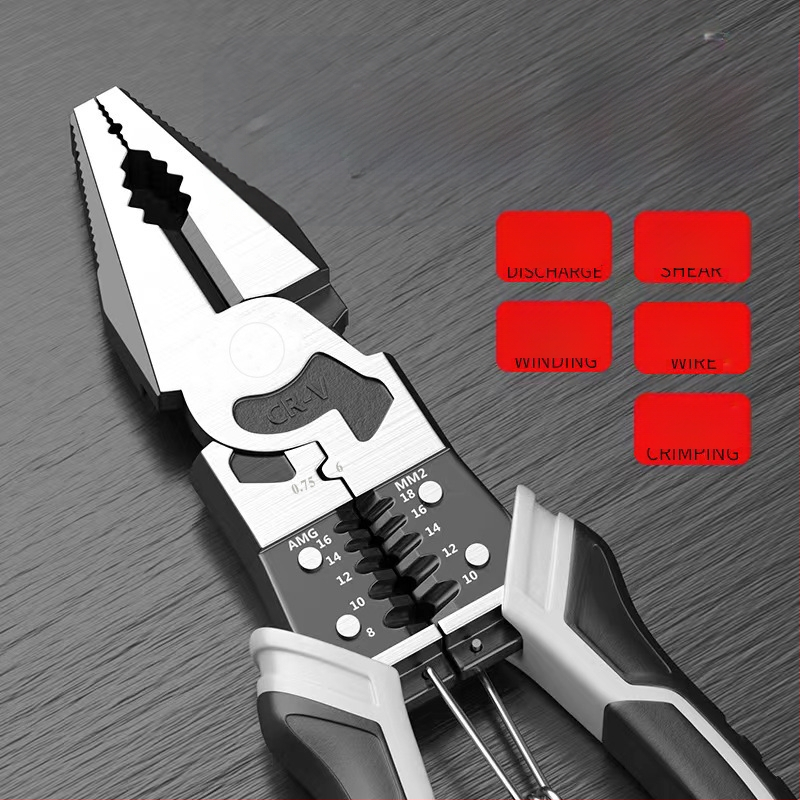 Njemački stil višenamenske kliješta, industrijske klase, s iglom nosom i dijagonalnim nosom, za skidanje izolacije, težina 0.25 kg, promjer rezanja 2 mm