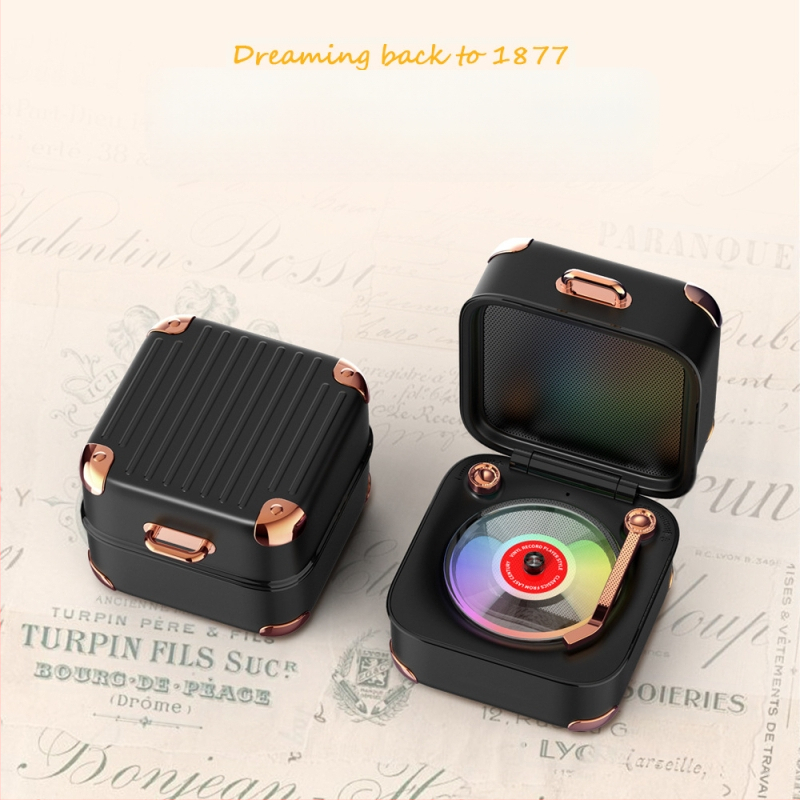 Ρετρό Bluetooth ηχείο με TF κάρτα και σχέδιο μίνι βινυλίου, USB τροφοδοσία, 5W, Bluetooth 5.3, εύρος 40Hz-20kHz, SNR ≥60dB, ενσωματωμένη μπαταρία 1000-1200mAh, πολύχρωμα LED φώτα