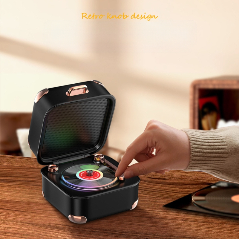 Ρετρό Bluetooth ηχείο με TF κάρτα και σχέδιο μίνι βινυλίου, USB τροφοδοσία, 5W, Bluetooth 5.3, εύρος 40Hz-20kHz, SNR ≥60dB, ενσωματωμένη μπαταρία 1000-1200mAh, πολύχρωμα LED φώτα