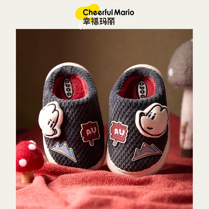 Bērnu kokvilnas čības - karikatūras dizains, vienkrāsas, flaneles augšdaļa, PVC zole, ziemas (vecums 4–16; flaneles augšdaļa; PVC zole)