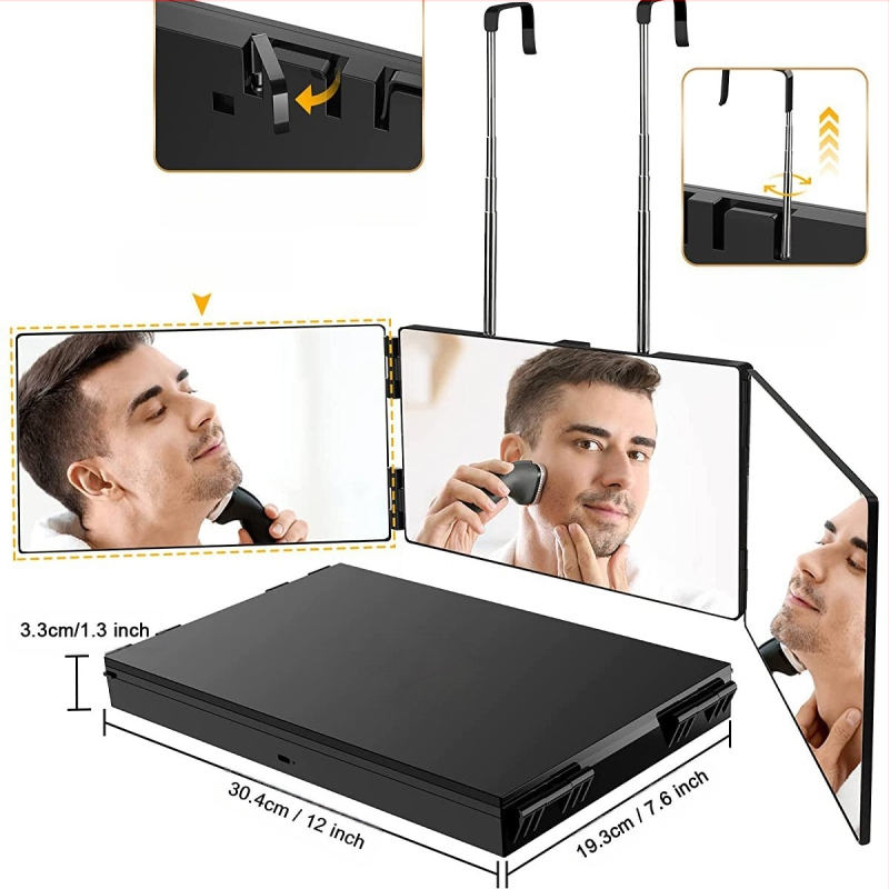 FSY stalinis dviejų pusių veidrodis su ABS rėmu ir aliuminio veidrodžiu, kirpėjo trisšalio veidrodžio dizainas, be elektros