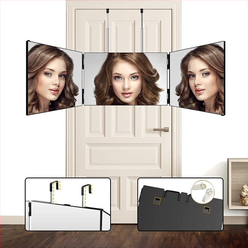 FSY stalinis dviejų pusių veidrodis su ABS rėmu ir aliuminio veidrodžiu, kirpėjo trisšalio veidrodžio dizainas, be elektros