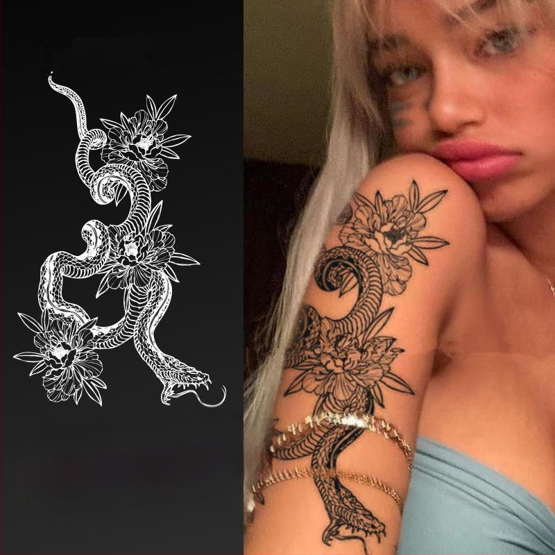 Αυτοκόλλητο τατουάζ για το μπράτσο με φιδιού μοτίβ σε στυλ Ukiyo-e ιαπωνικού — μεταφορά με νερό, γεωμετρικό σχήμα