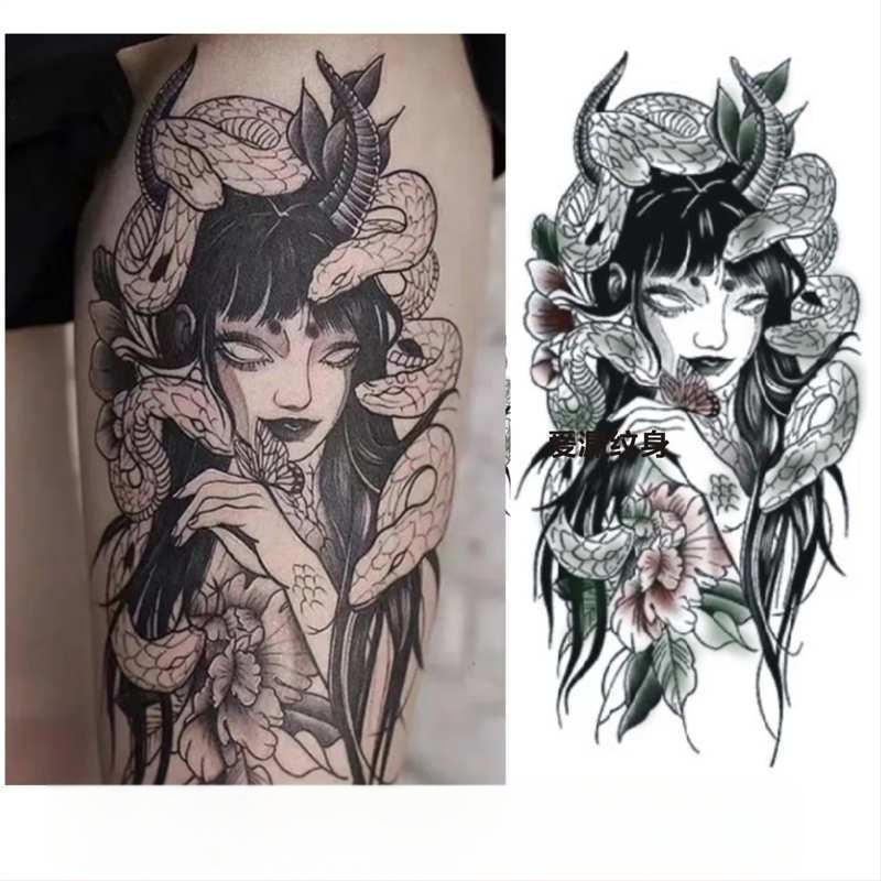 Σετ αυτοκόλλητων τατουάζ Μεδουσα – για μηρό και χέρι, χειροποίητο, προσαρμογή, μακράς διάρκειας, μάρκα Fill Art, δυνατότητα εκτύπωσης λογότυπου