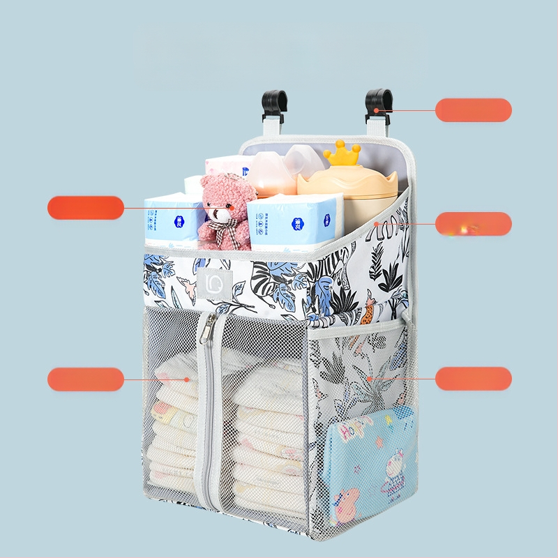 Pakabamas krepšys vaikų kambariui — poliesteris, sieninis laikiklis, daugiafunkcinis organizatorius su karikatūriniu 3D stiliumi