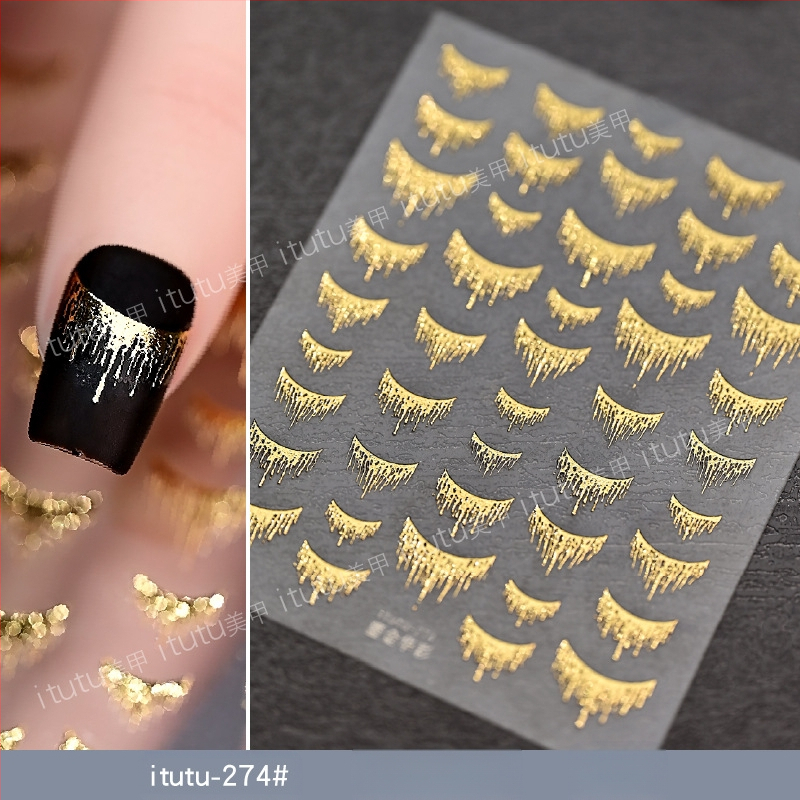 Itutu naljepnice za nokte, pozlaćeno, blještav stil, uzorak 791302893
