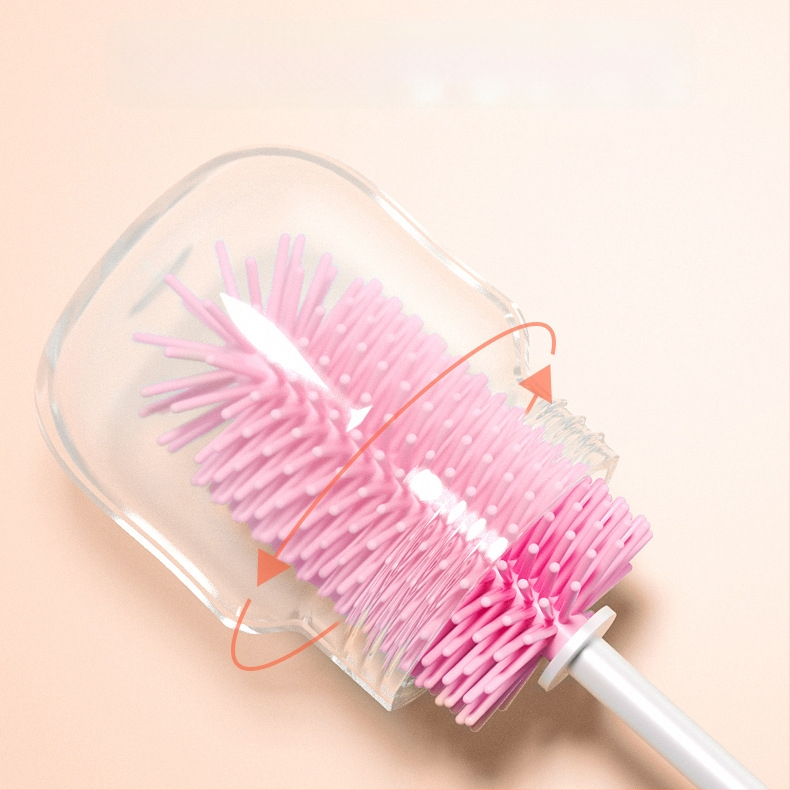 Trys viename silikoninių butelių šepetėlių rinkinys; su spenelio ir šiaudelio šepetėliais; patvarus silikonas ir ABS; 89 g; SAIDAH