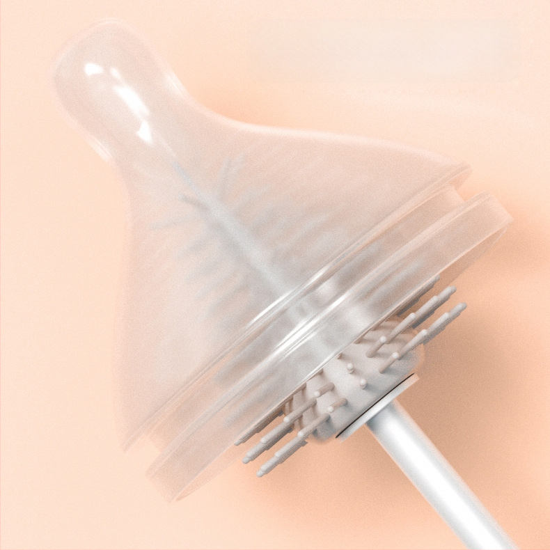 Trys viename silikoninių butelių šepetėlių rinkinys; su spenelio ir šiaudelio šepetėliais; patvarus silikonas ir ABS; 89 g; SAIDAH