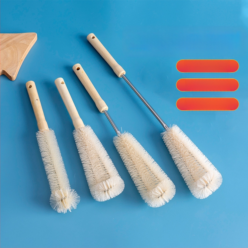 Garas roktura tases tīrīšanas birste ar koka rokturiem un neilona sariem – viengabala komplekts tīrīšanai no tases, pudeles un termosu