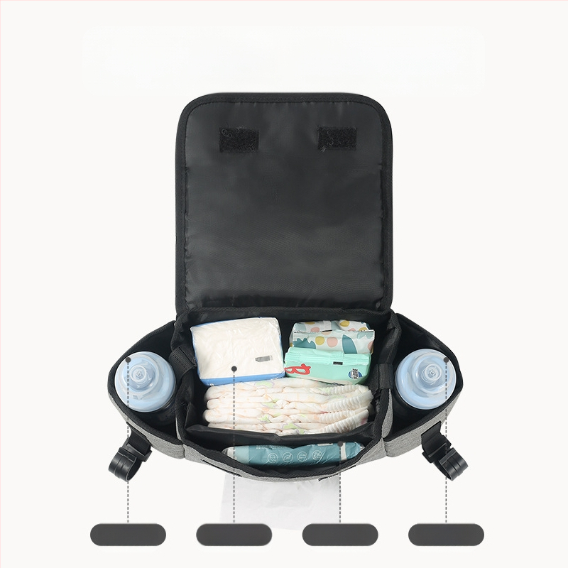 Babakocsi tároló táska szervező – Oxford anyag, poliészter bélés, lélegző és vízálló, ultrakönnyű, ívelt vállpánt