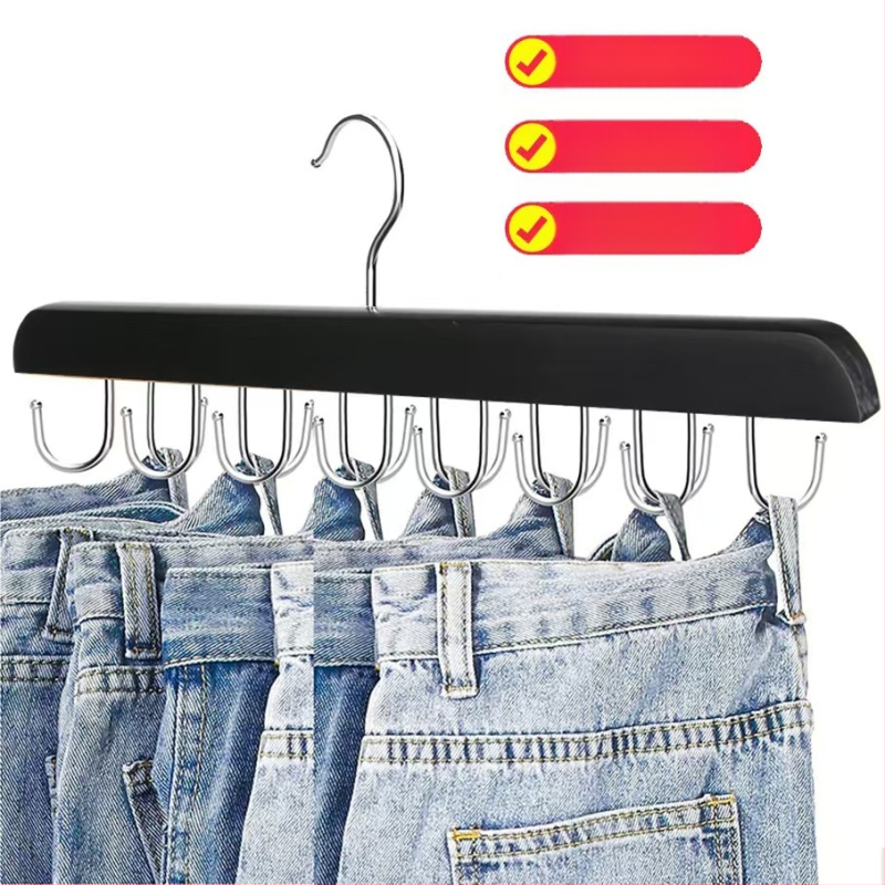 Стойка за панталони от дърво с 20 куки, въртяща се на 360°, за колани и вратовръзки, модерен минималистичен органайзер за дрехи