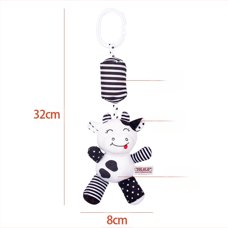 TOLOLO плюшено бебешко висящо звънче за креватче с животински мотив, развива зрение и слух, координация ръка-око, за възраст 0–3 години