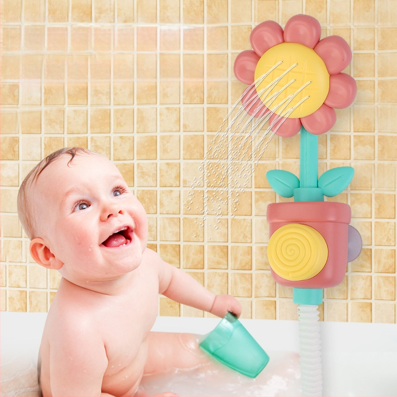 Vannas rotaļlieta zīdaiņiem ar rokas izsmidzināšanu saulespuķes formā, plastmasa, 0–3 gadi