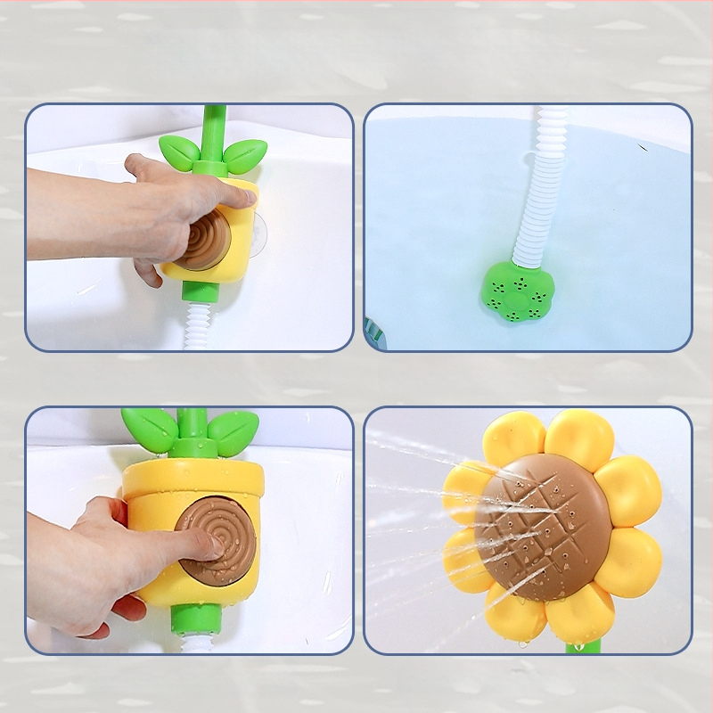 Vannas rotaļlieta zīdaiņiem ar rokas izsmidzināšanu saulespuķes formā, plastmasa, 0–3 gadi