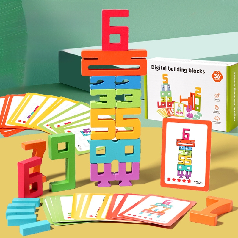 Koka 3D skaitļu blokiem agrīnajai izglītībai — Skaitīšanas domino bloki, 0–38 gabali, 4–6 gadu vecumam, ūdens bāzes krāsa