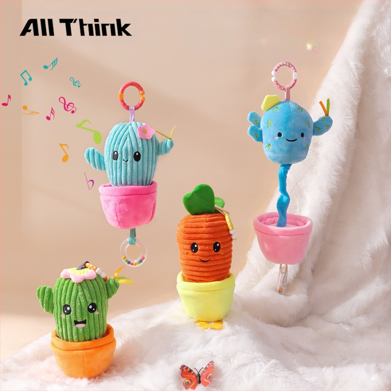 Allthink pliušinis pakabukas vežimėliui – augalų tematikos muzikos dėžutė, žaislas kūdikiams 0–3 m., raminantis