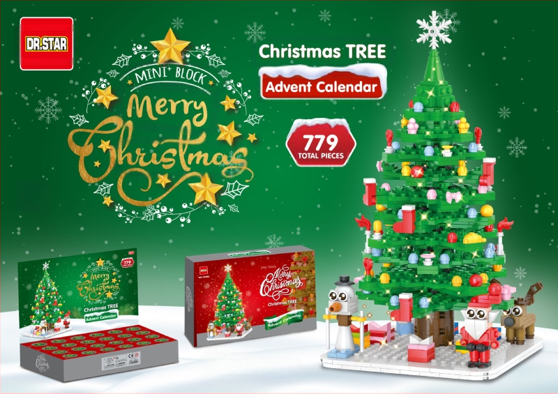 Ziemassvētku eglīte ar 24 dienu skaitīšanu – būvbloku rotaļlieta ar Ziemassvētku vecīša tēmu, ABS, DIY, 0,8 kg, vecums 7–14 gadi, bez elektrības