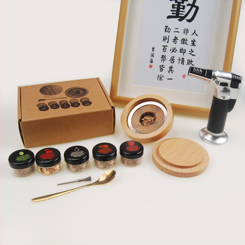 Kokteilide suitsetamise komplekt puidust alusega, kaasaegne minimalistlik stiil, sobib baari ja kodukokteilidele