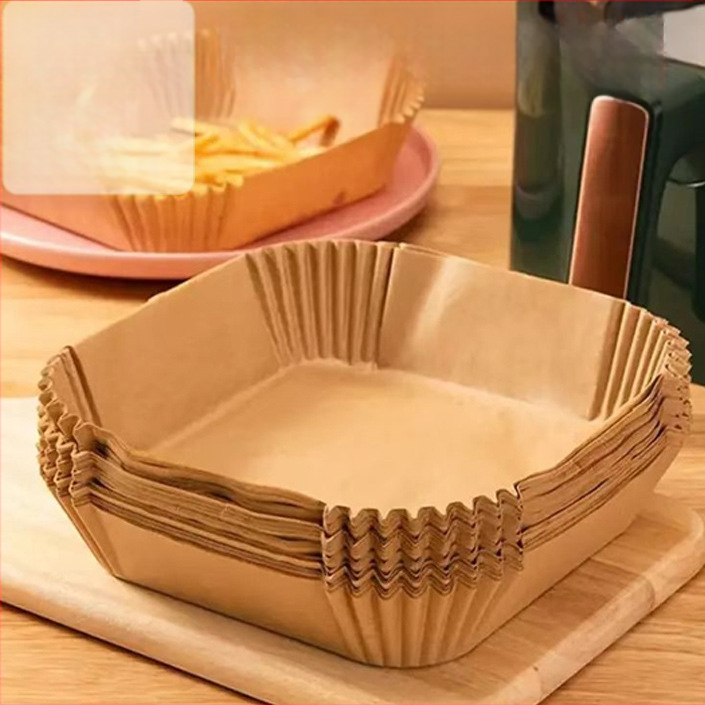 Air Fryer apvalus kepimo popieriaus padėklas – aukštos temperatūros atsparumas, aliejaus sugeriamumas, maisto kokybė, dvigubas aliejui atsparus dangtis, pagamintas iš medienos pulpo