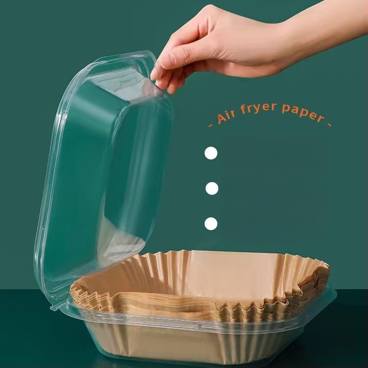 Air Fryer apvalus kepimo popieriaus padėklas – aukštos temperatūros atsparumas, aliejaus sugeriamumas, maisto kokybė, dvigubas aliejui atsparus dangtis, pagamintas iš medienos pulpo