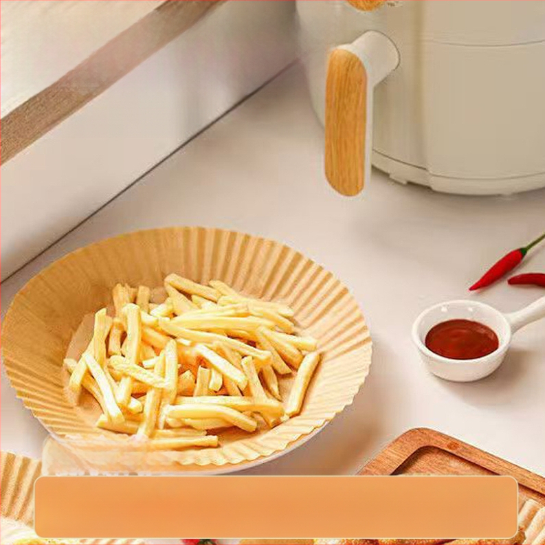 Air Fryer apvalus kepimo popieriaus padėklas – aukštos temperatūros atsparumas, aliejaus sugeriamumas, maisto kokybė, dvigubas aliejui atsparus dangtis, pagamintas iš medienos pulpo