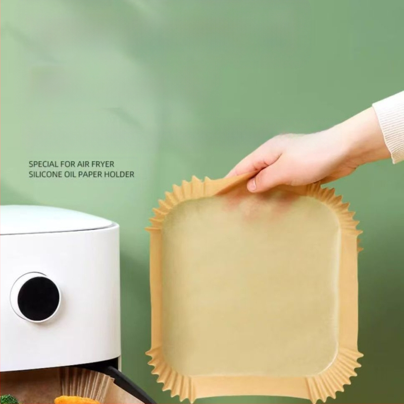 Air Fryer apvalus kepimo popieriaus padėklas – aukštos temperatūros atsparumas, aliejaus sugeriamumas, maisto kokybė, dvigubas aliejui atsparus dangtis, pagamintas iš medienos pulpo